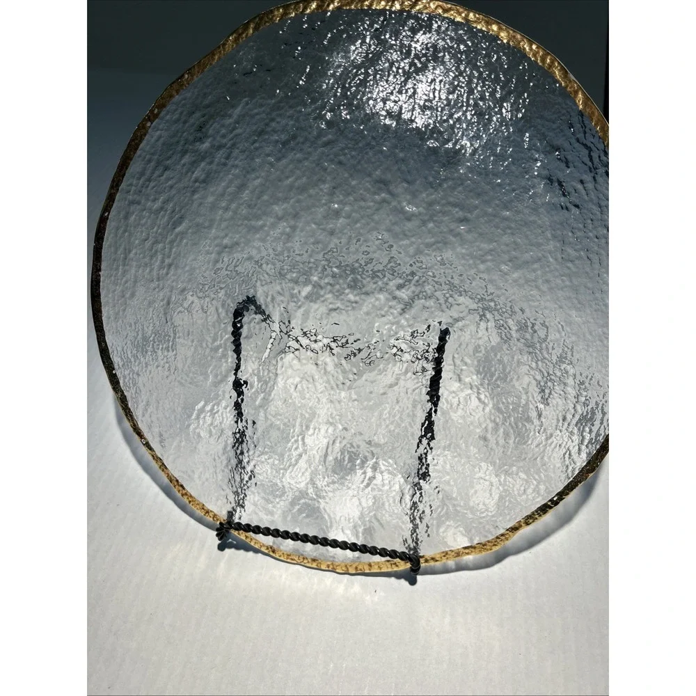 Glacier IVV Italian 10K Gold Trimmed 14 Inch‎ Serving Platter Textured Art Glass